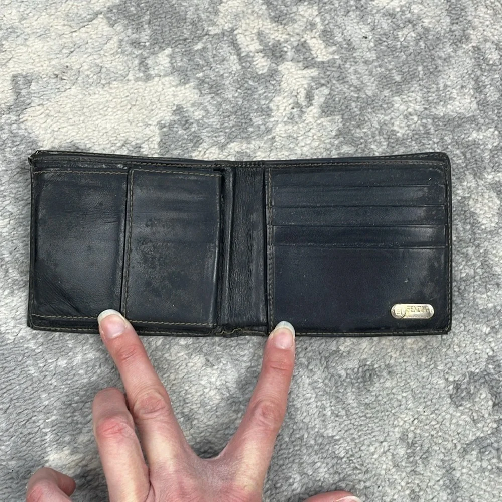 Fendi Tobacco Pequin Coated Canvas Bifold Wallet Stripe Compact